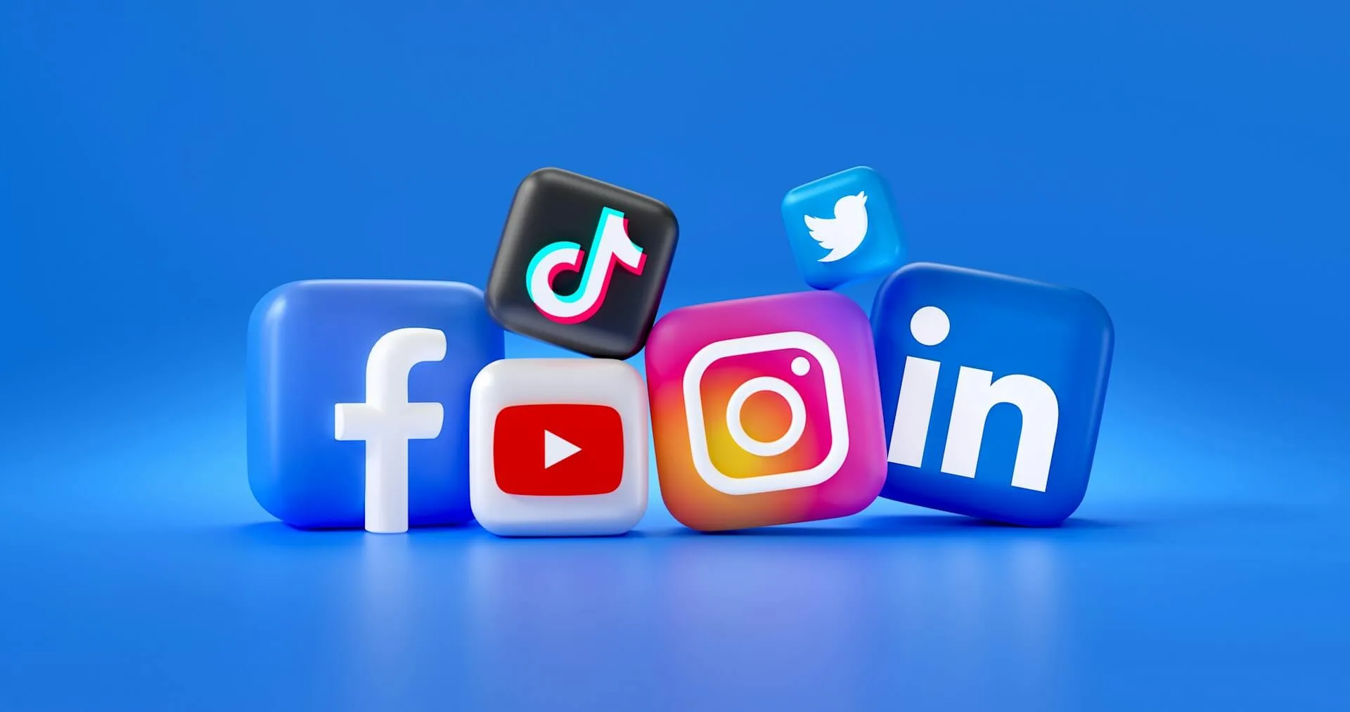 Icons of popular social media platforms including Facebook, Instagram, LinkedIn, TikTok and YouTube.